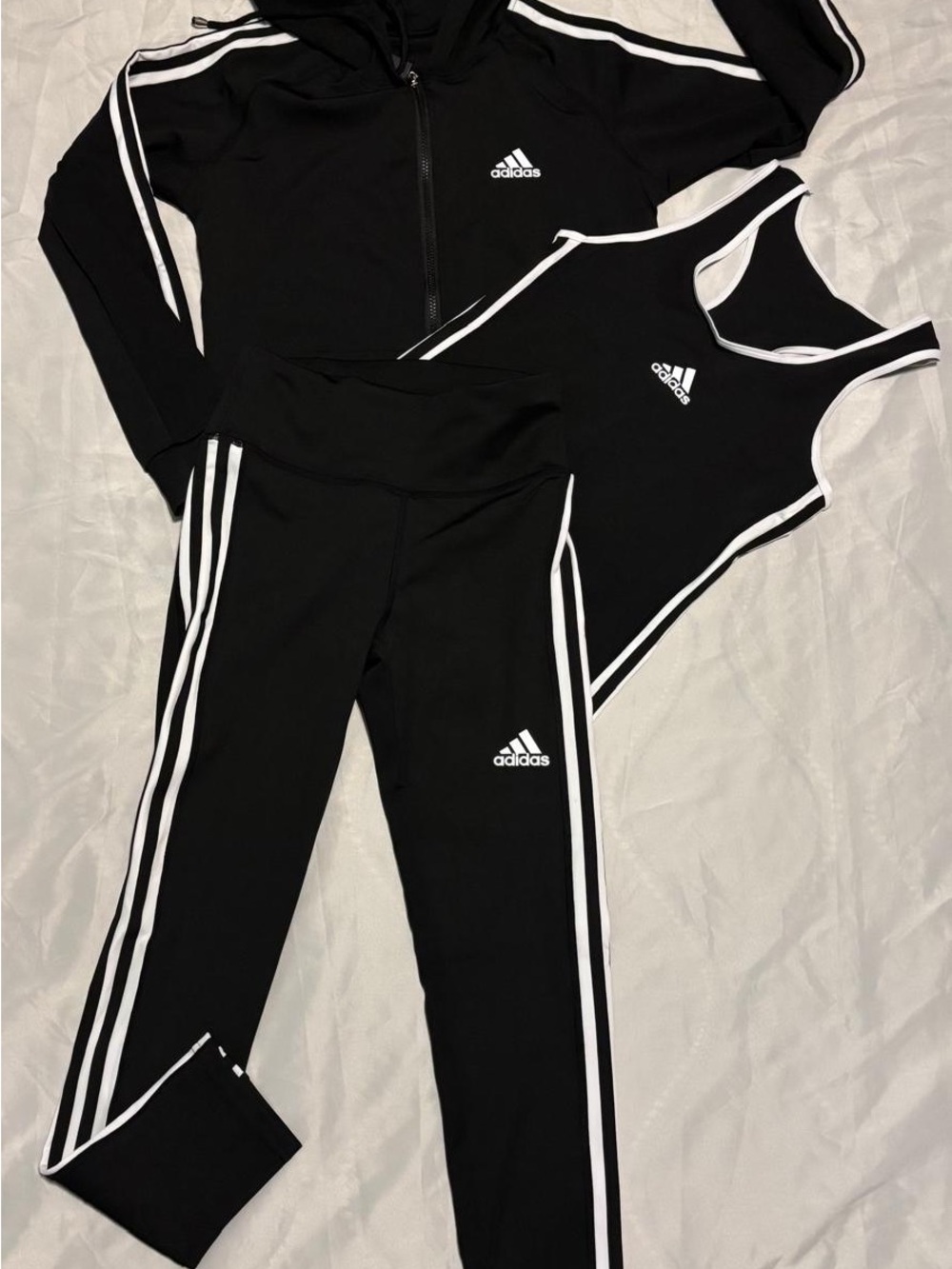 adidas Black and White Three-Stripe Bodysuit with Jacket & Leggings Set
